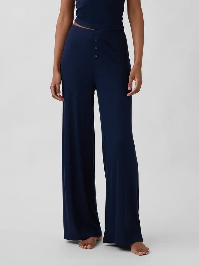 Pantalones de pijama de pierna ancha con canalé fino