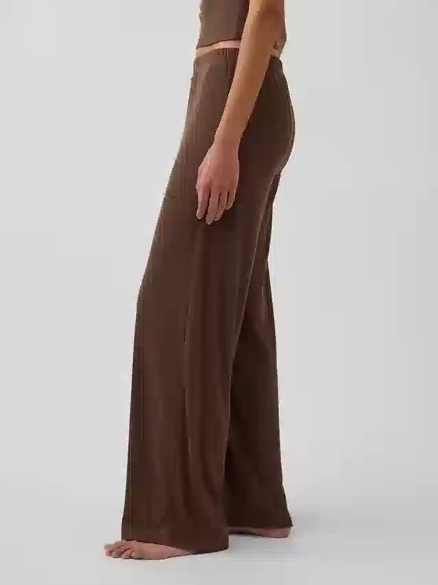 Pantalones de pijama de pierna ancha con canalé fino