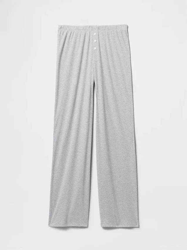 Pantalones de pijama de pierna ancha con canalé fino