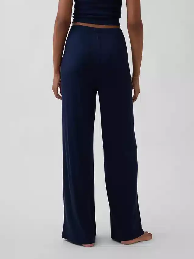 Pantalones de pijama de pierna ancha con canalé fino