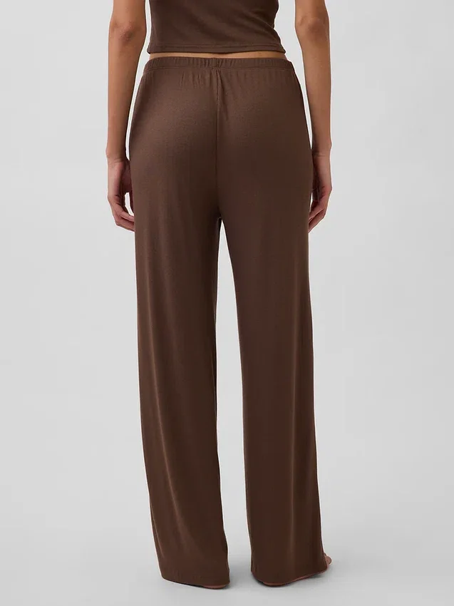 Pantalones de pijama de pierna ancha con canalé fino