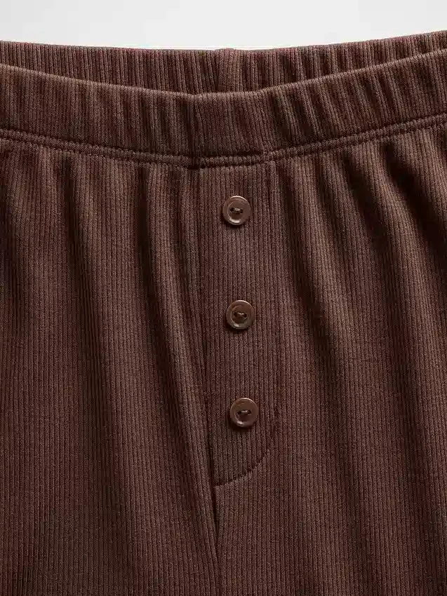 Pantalones de pijama de pierna ancha con canalé fino
