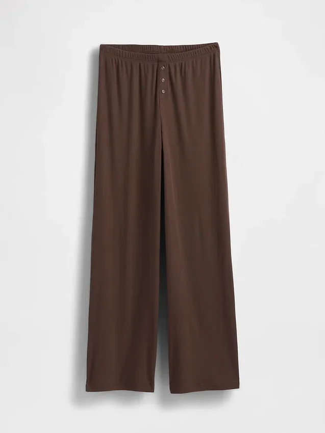 Pantalones de pijama de pierna ancha con canalé fino