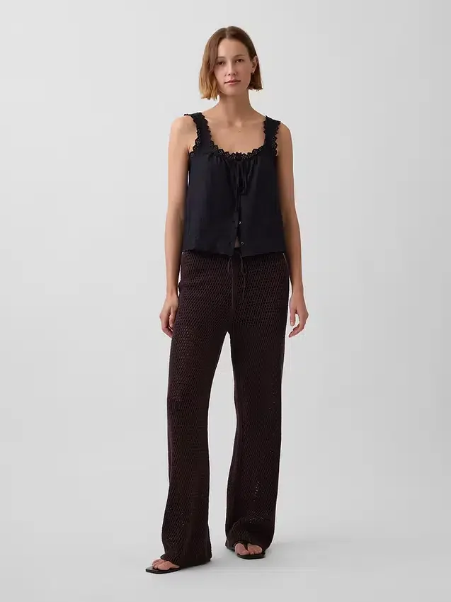 Pantalones de punto de ganchillo 100 % algodón