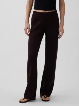 Pantalones de punto de mezcla de algodón de talle bajo con corte acampanado