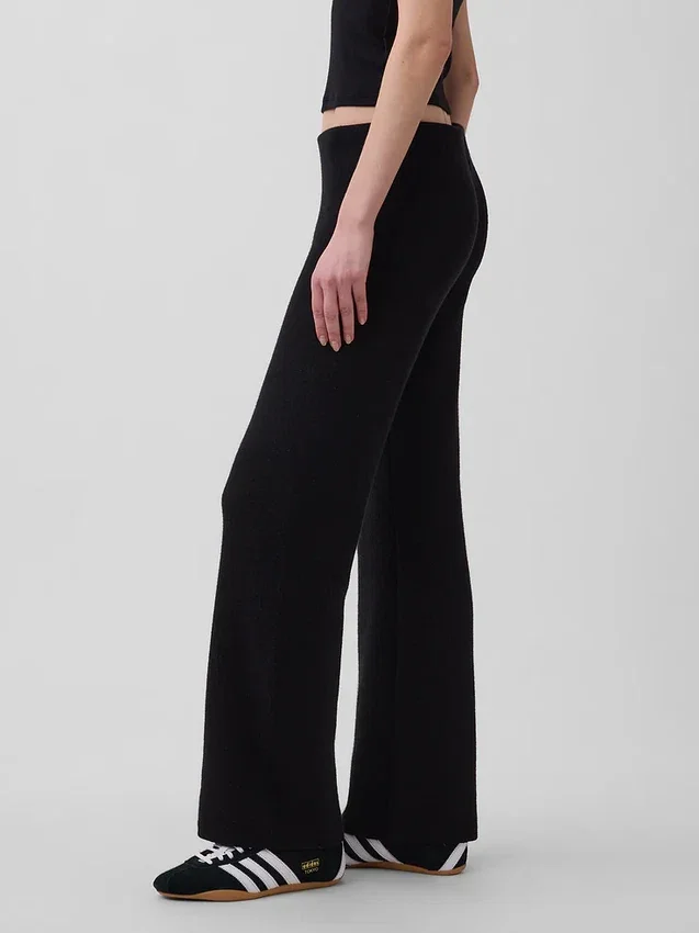 Pantalones de punto de mezcla de algodón de talle bajo con corte acampanado