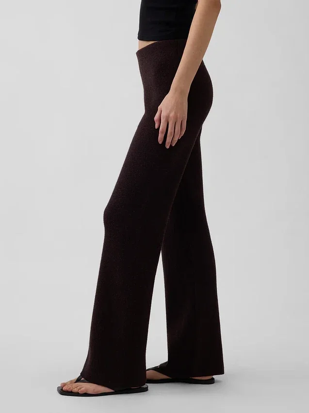 Pantalones de punto de mezcla de algodón de talle bajo con corte acampanado