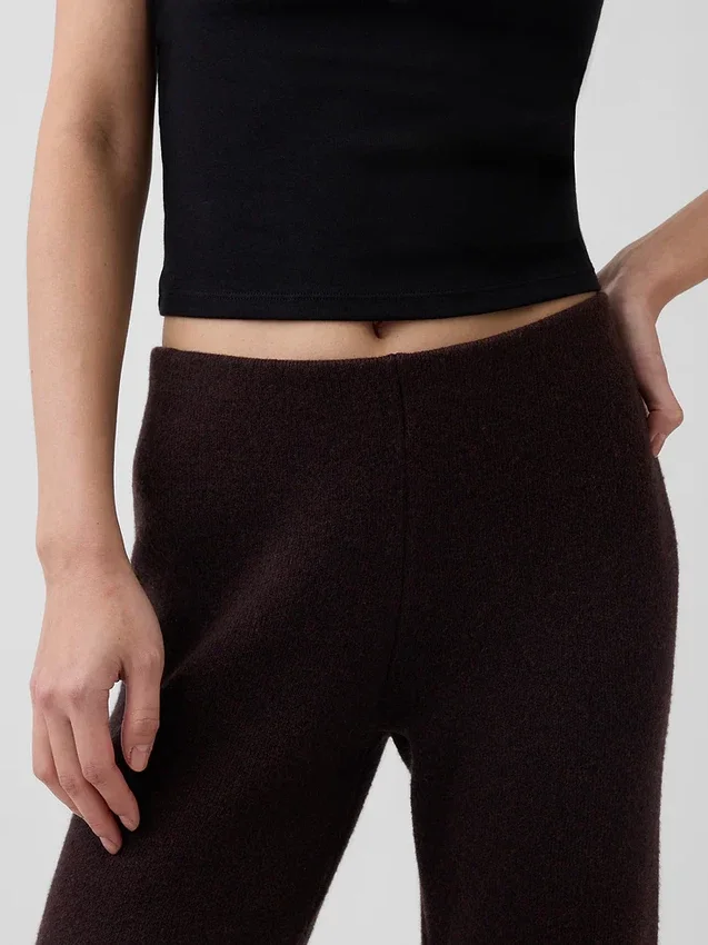 Pantalones de punto de mezcla de algodón de talle bajo con corte acampanado