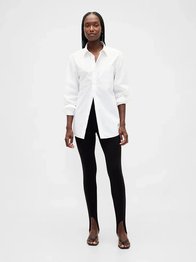 Pantalones de talle alto con estribos de punto doble