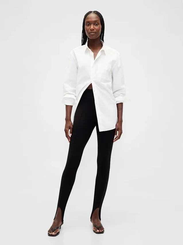 Pantalones de talle alto con estribos de punto doble