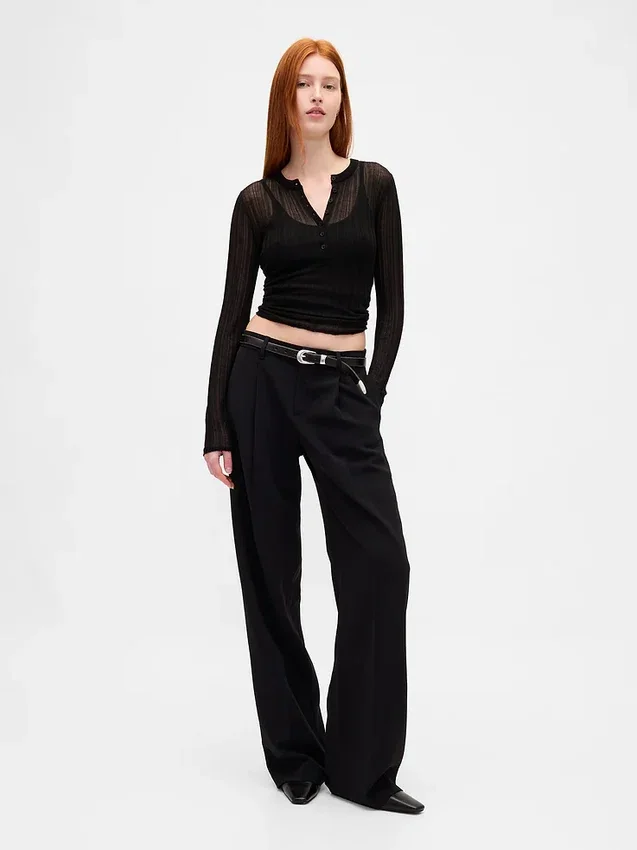 Pantalones de talle bajo con pliegues y pernera ancha 365