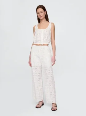 Pantalones de talle medio con ojales y corte ancho
