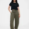 Pantalones de talle medio de sarga con corte acampanado