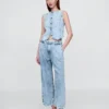 Pantalones de tobillo plisados de denim ultrasuave de talle alto 365
