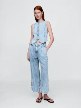 Pantalones de tobillo plisados de denim ultrasuave de talle alto 365