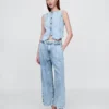 Pantalones de tobillo plisados de denim ultrasuave de talle alto 365