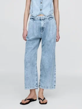 Pantalones de tobillo plisados de denim ultrasuave de talle alto 365