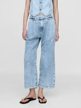 Pantalones de tobillo plisados de denim ultrasuave de talle alto 365