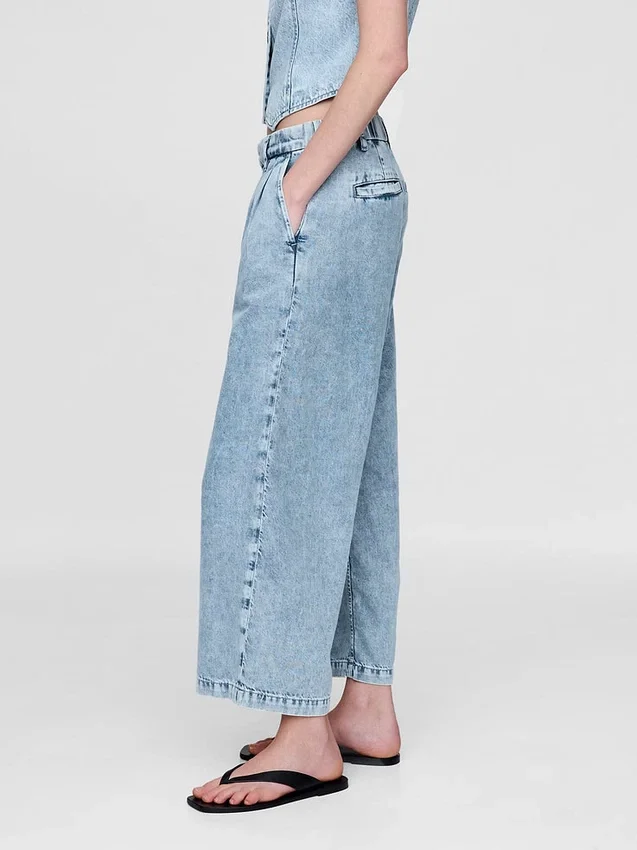 Pantalones de tobillo plisados de denim ultrasuave de talle alto 365