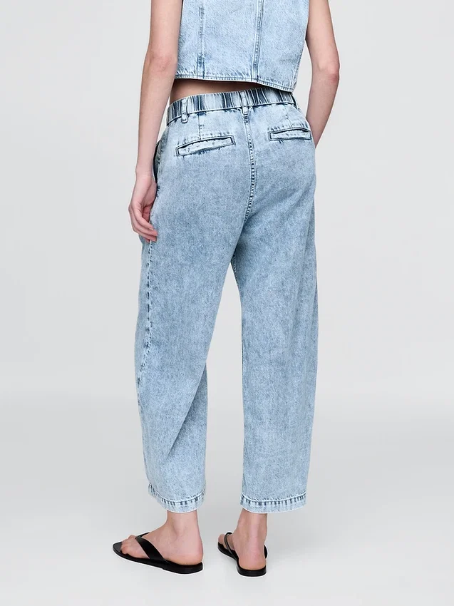 Pantalones de tobillo plisados de denim ultrasuave de talle alto 365