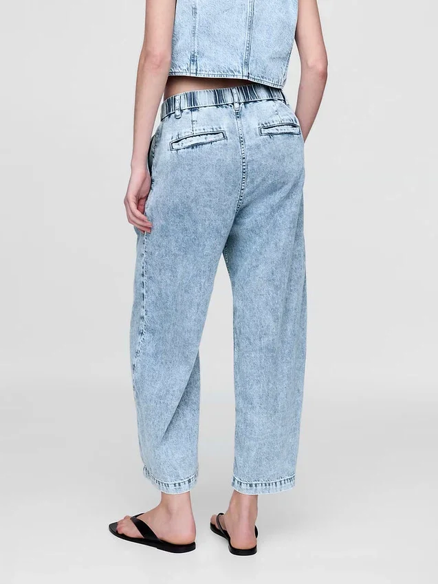 Pantalones de tobillo plisados de denim ultrasuave de talle alto 365