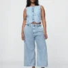 Pantalones de tobillo plisados de denim ultrasuave de talle alto 365