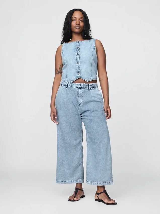Pantalones de tobillo plisados de denim ultrasuave de talle alto 365