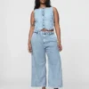 Pantalones de tobillo plisados de denim ultrasuave de talle alto 365