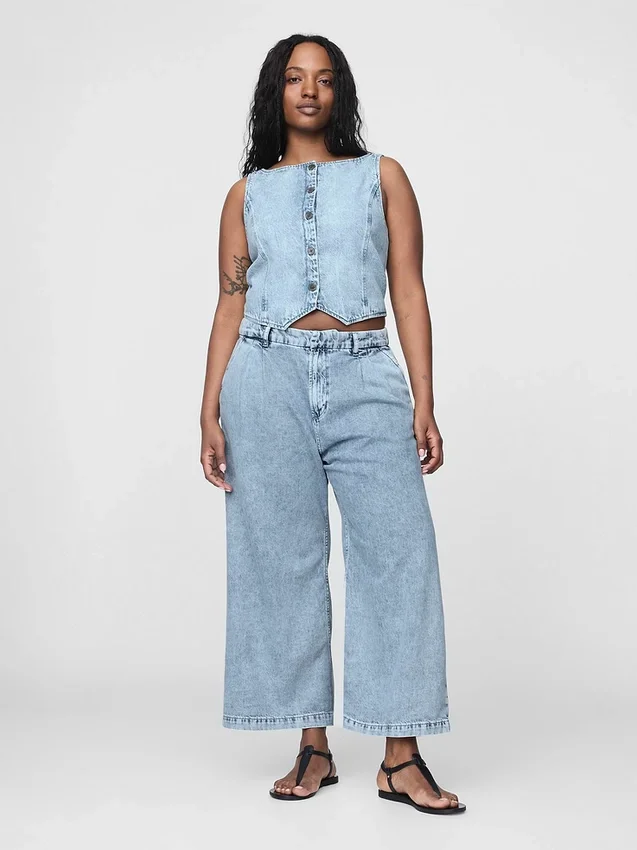 Pantalones de tobillo plisados de denim ultrasuave de talle alto 365