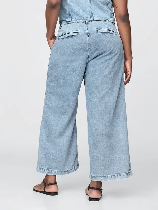 Pantalones de tobillo plisados de denim ultrasuave de talle alto 365