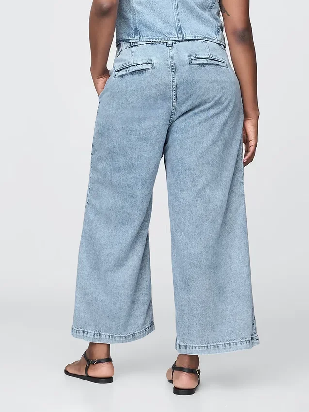 Pantalones de tobillo plisados de denim ultrasuave de talle alto 365