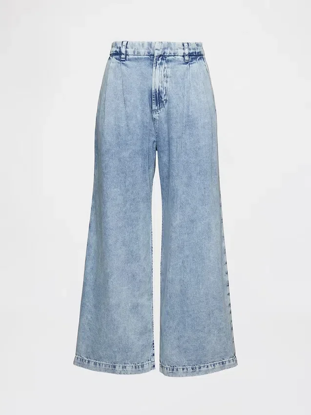 Pantalones de tobillo plisados de denim ultrasuave de talle alto 365