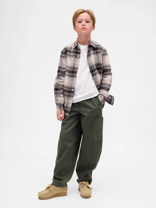 Pantalones holgados de cargo para niño, de corte cónico y tejido cepillado