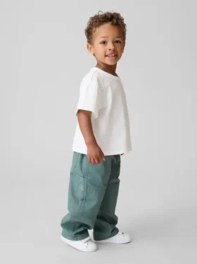 Pantalones holgados de carpintero con doble refuerzo en las rodillas para niños pequeños, sin cremallera