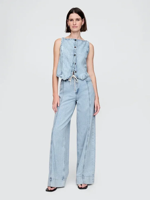 Pantalones holgados de denim ultrasuave de talle medio