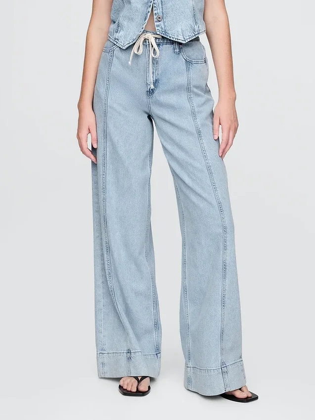 Pantalones holgados de denim ultrasuave de talle medio