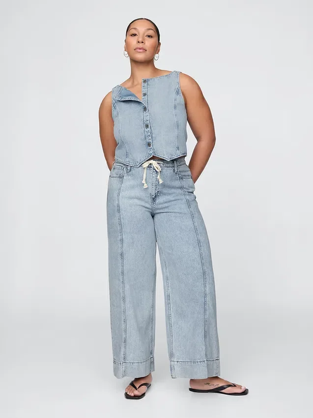 Pantalones holgados de denim ultrasuave de talle medio