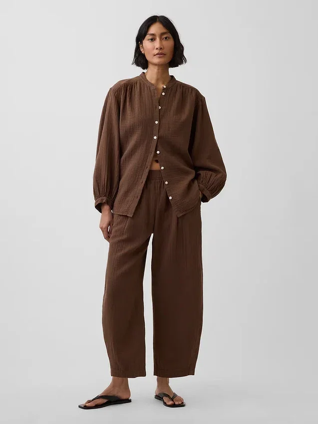 Pantalones holgados de gasa de algodón
