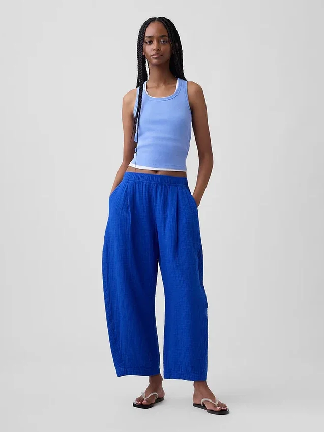 Pantalones holgados de gasa de algodón