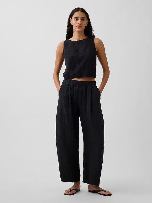 Pantalones holgados de gasa de algodón
