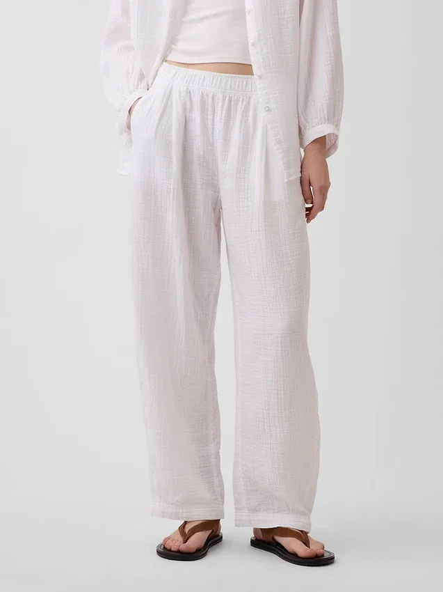 Pantalones holgados de gasa de algodón