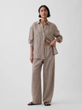 Pantalones holgados de mezcla de lino