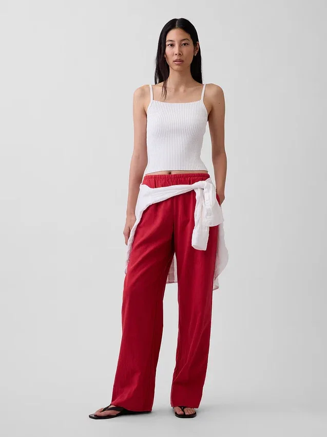 Pantalones holgados de mezcla de lino
