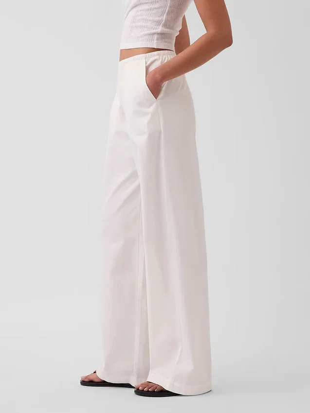 Pantalones holgados de popelín de talle medio y pierna ancha