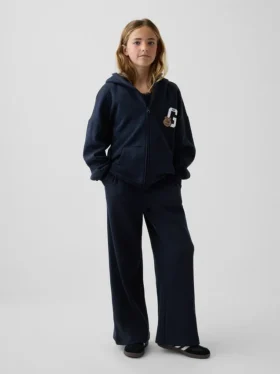 Pantalones infantiles holgados de punto waffle con pernera ancha