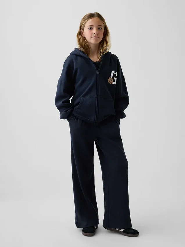 Pantalones infantiles holgados de punto waffle con pernera ancha