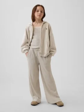 Pantalones infantiles holgados de punto waffle con pernera ancha