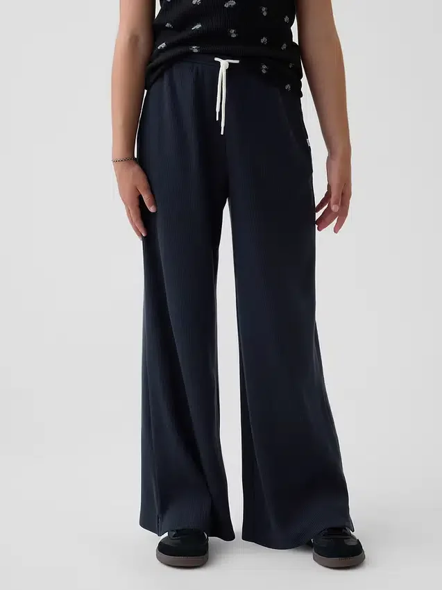 Pantalones infantiles holgados de punto waffle con pernera ancha