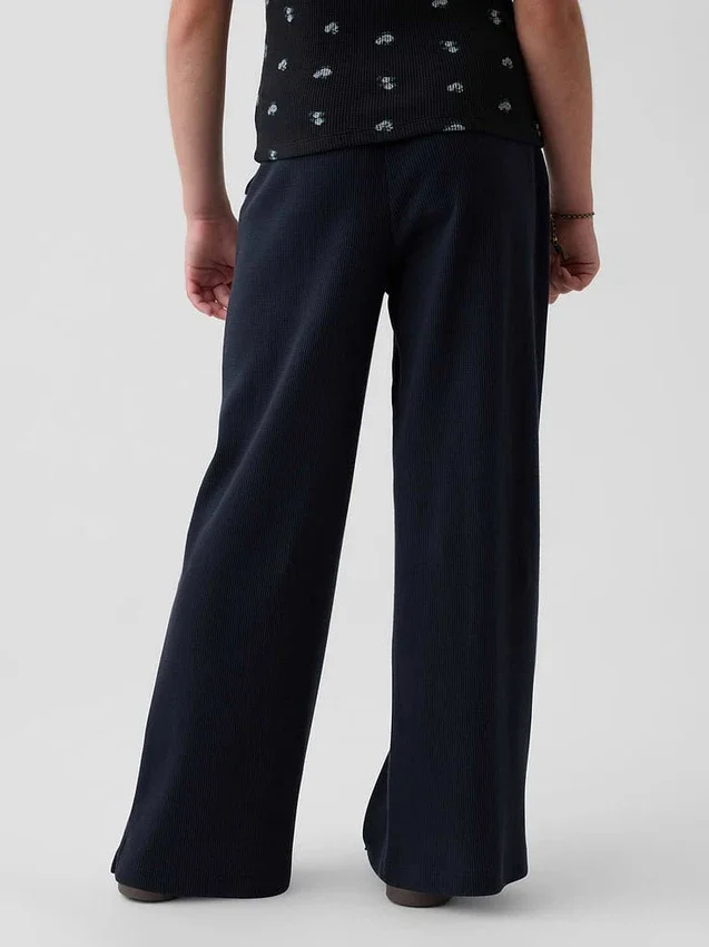Pantalones infantiles holgados de punto waffle con pernera ancha