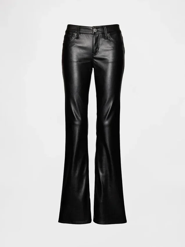 Pantalones largos y ajustados de cintura baja de cuero vegano reciclado